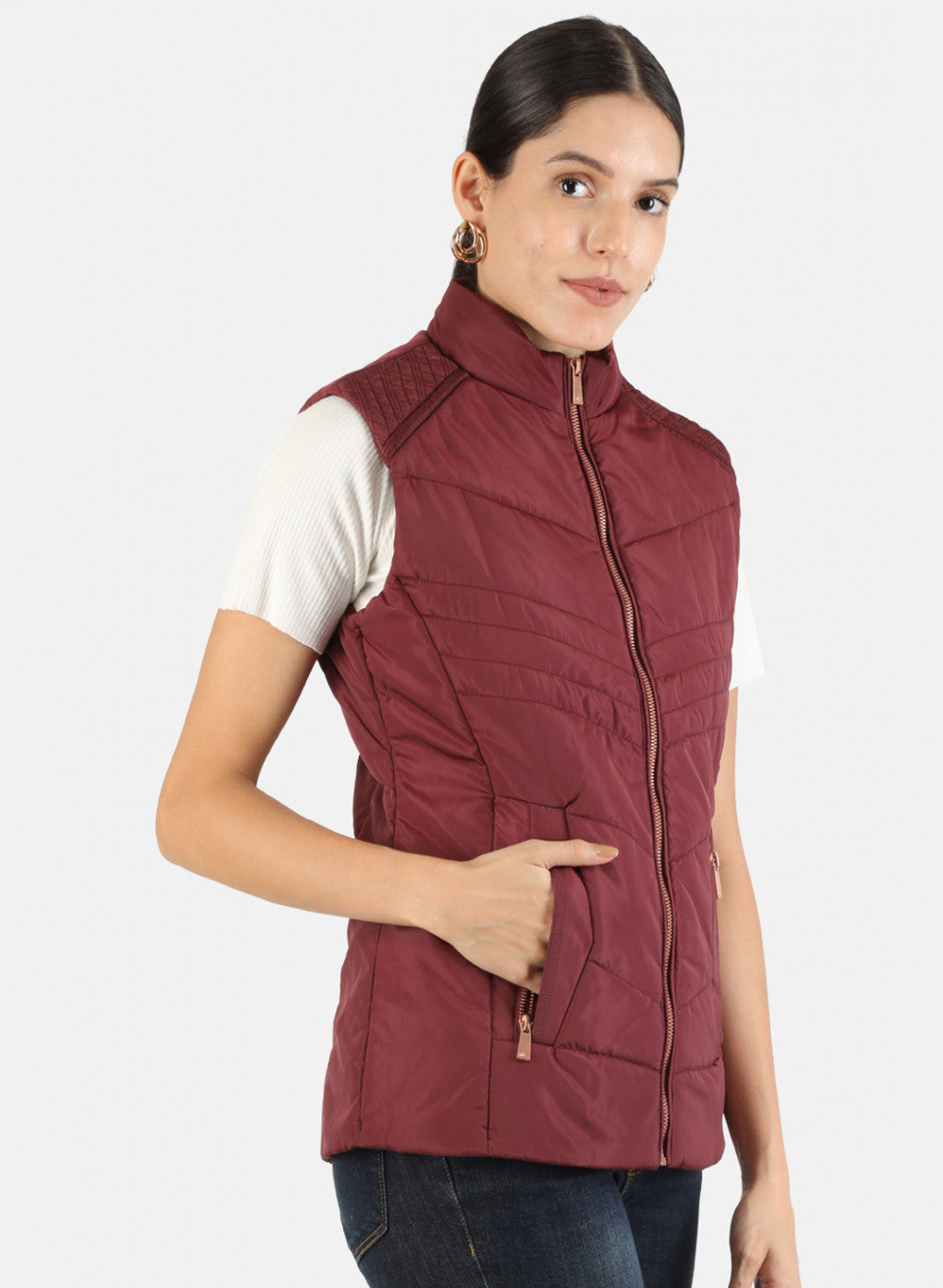 Women Maroon Solid Jacket