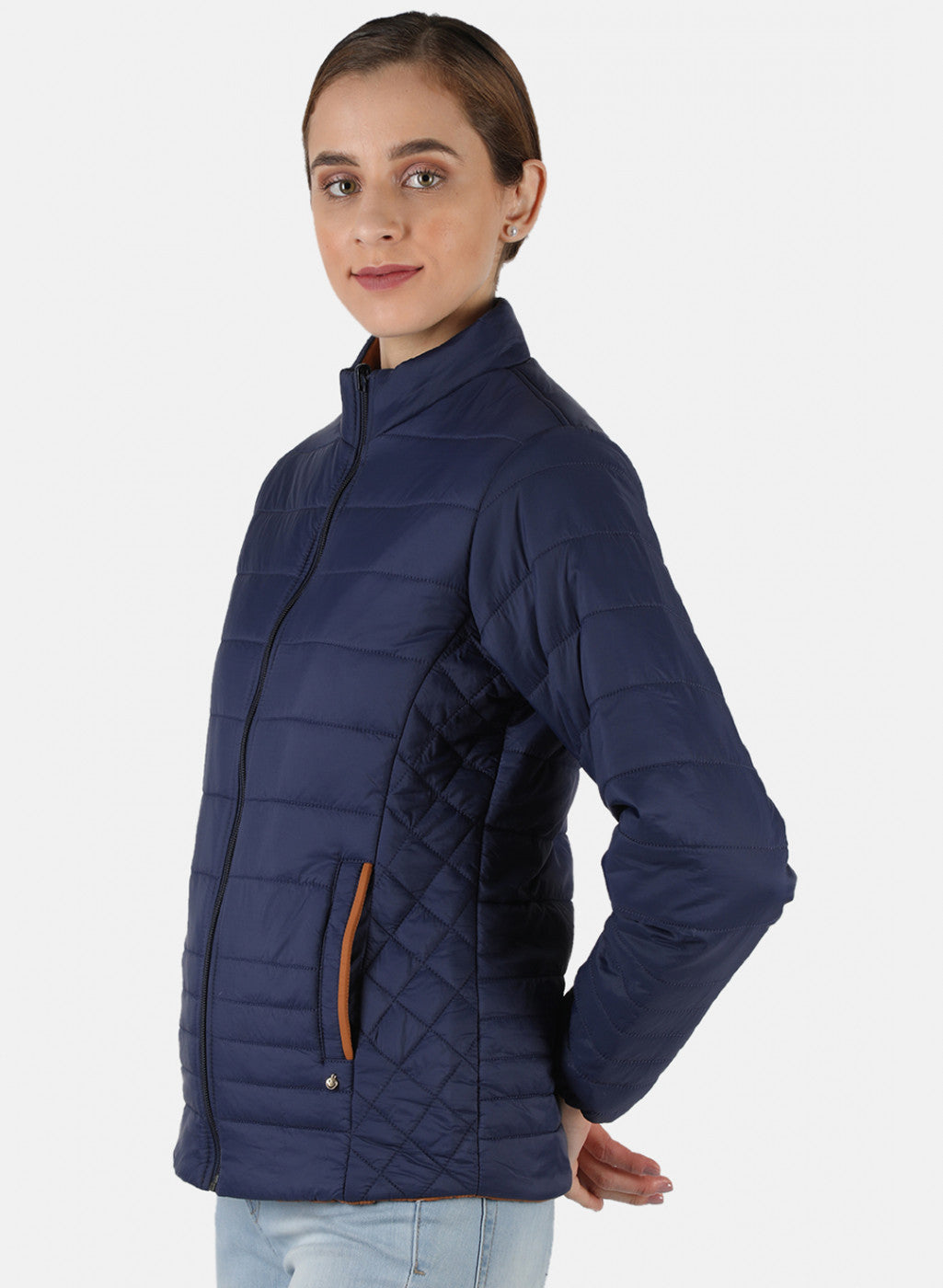 Women Navy Blue Solid Jacket