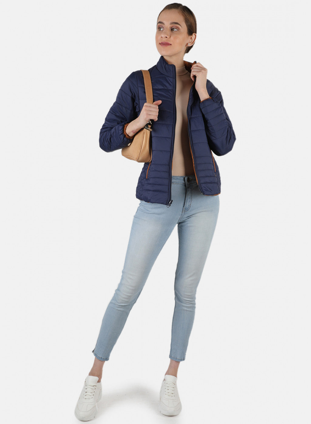 Women Navy Blue Solid Jacket