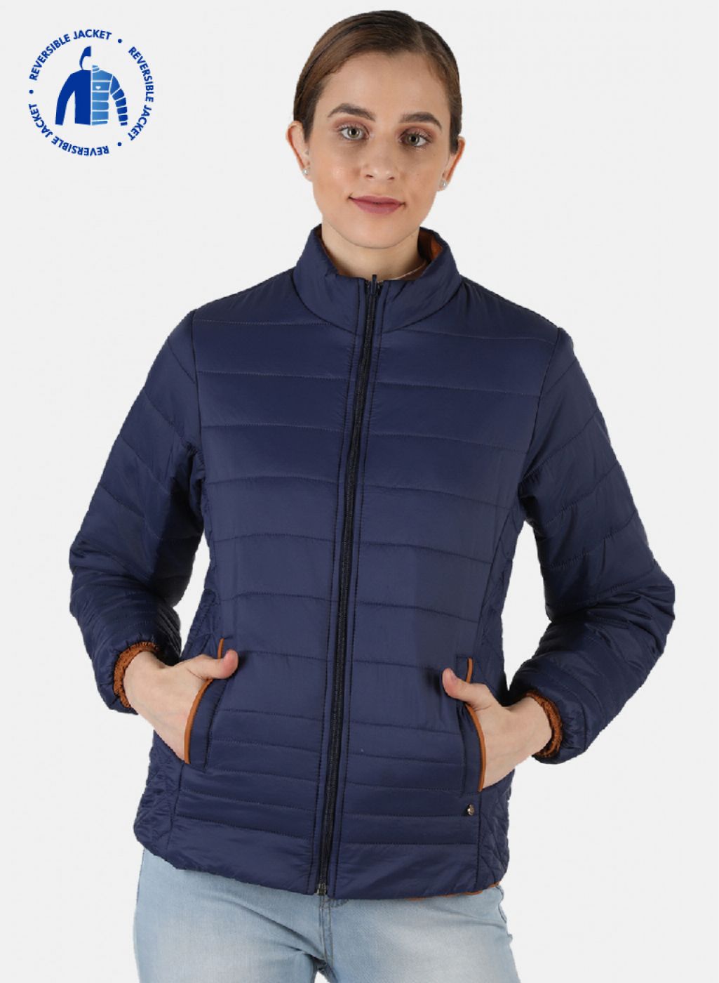 Women Navy Blue Solid Jacket