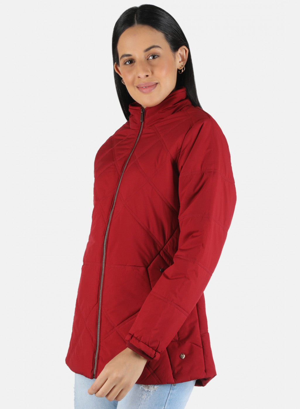 Women Maroon Solid Jacket