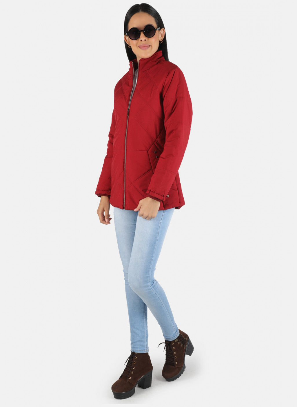 Women Maroon Solid Jacket