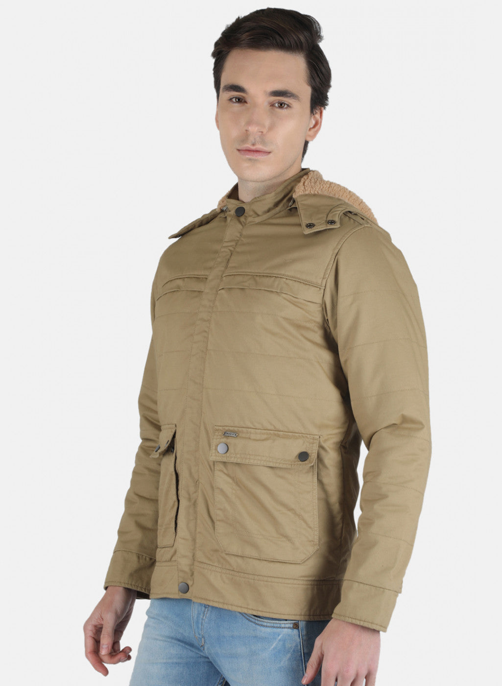 Men Khaki Solid Jacket