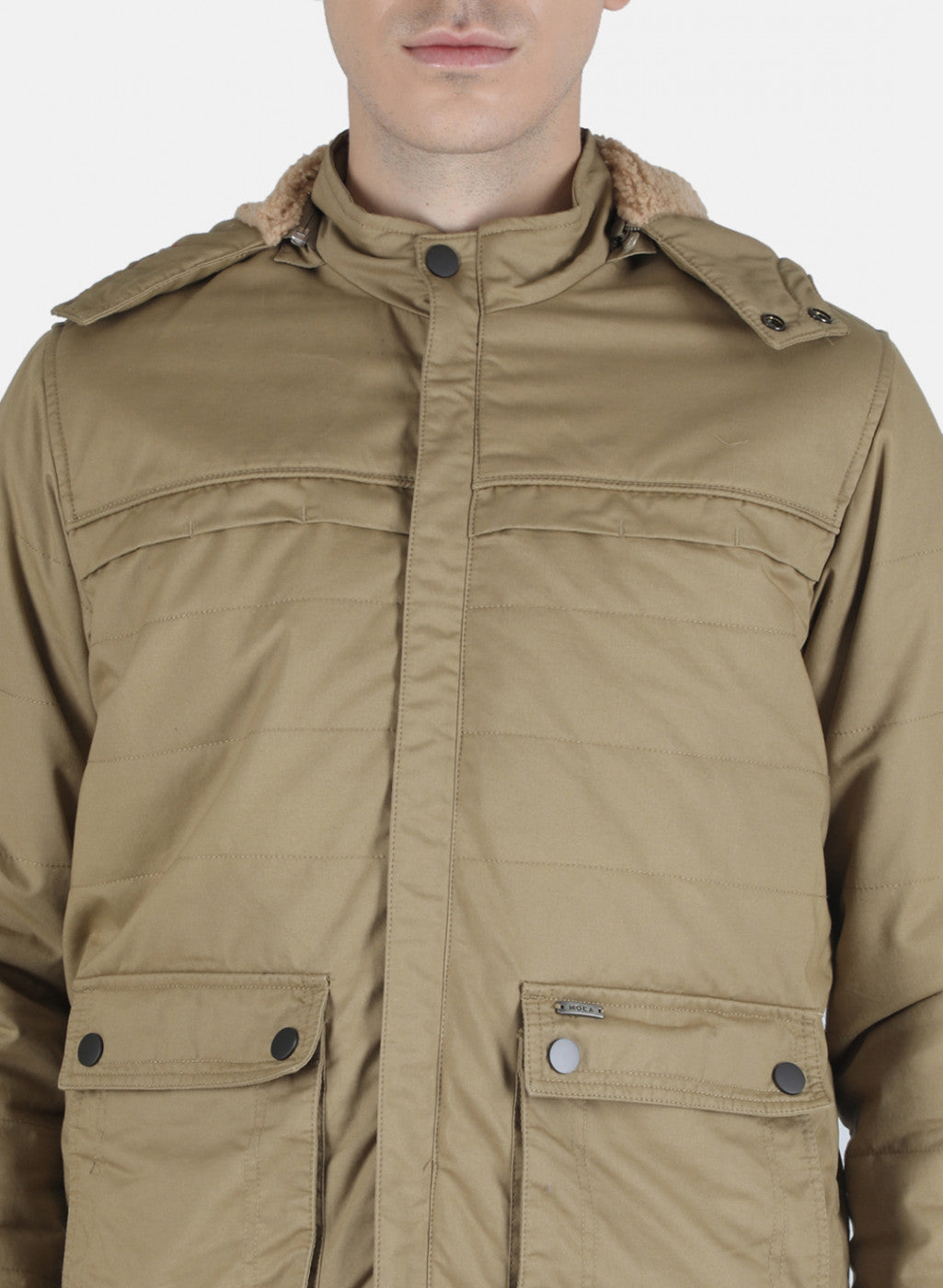 Men Khaki Solid Jacket