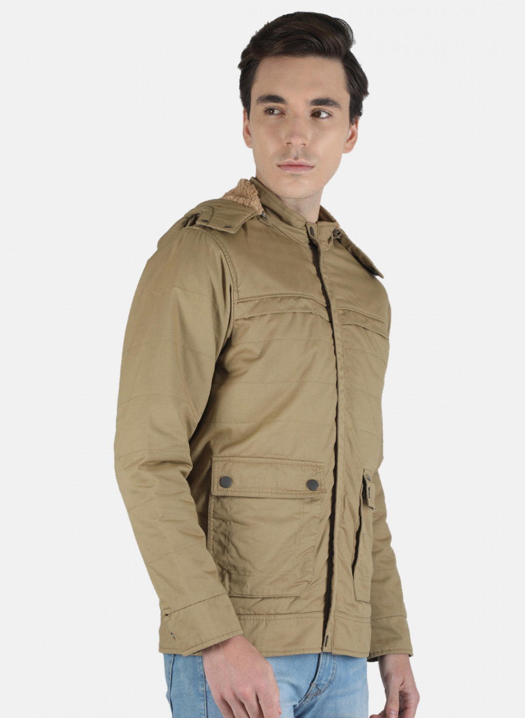 Men Khaki Solid Jacket