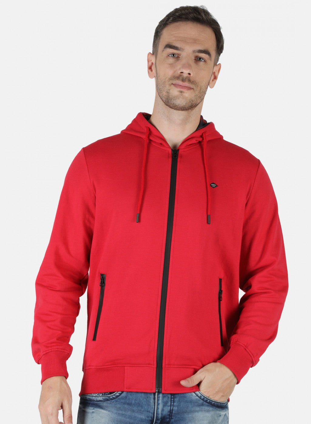 Men Red Solid Sweatshirt