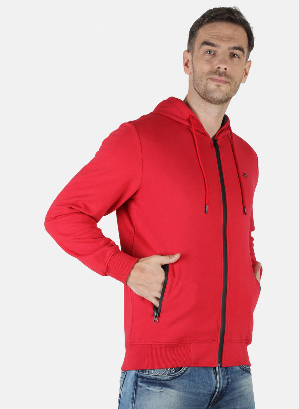 Men Red Solid Sweatshirt