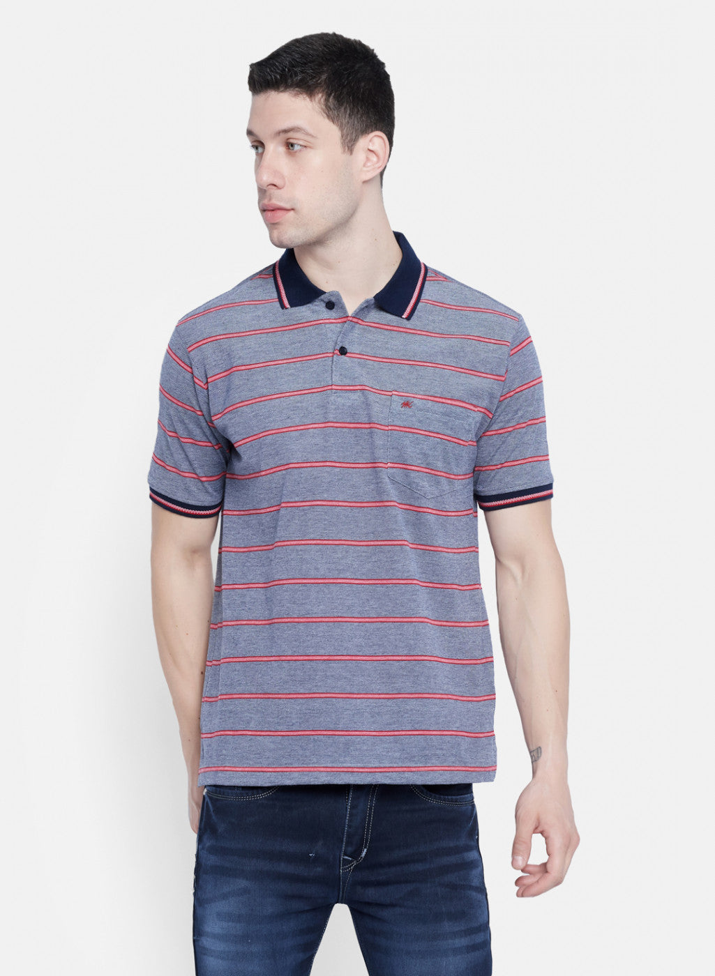 Mens NAvy Mixture Stripe T-Shirt