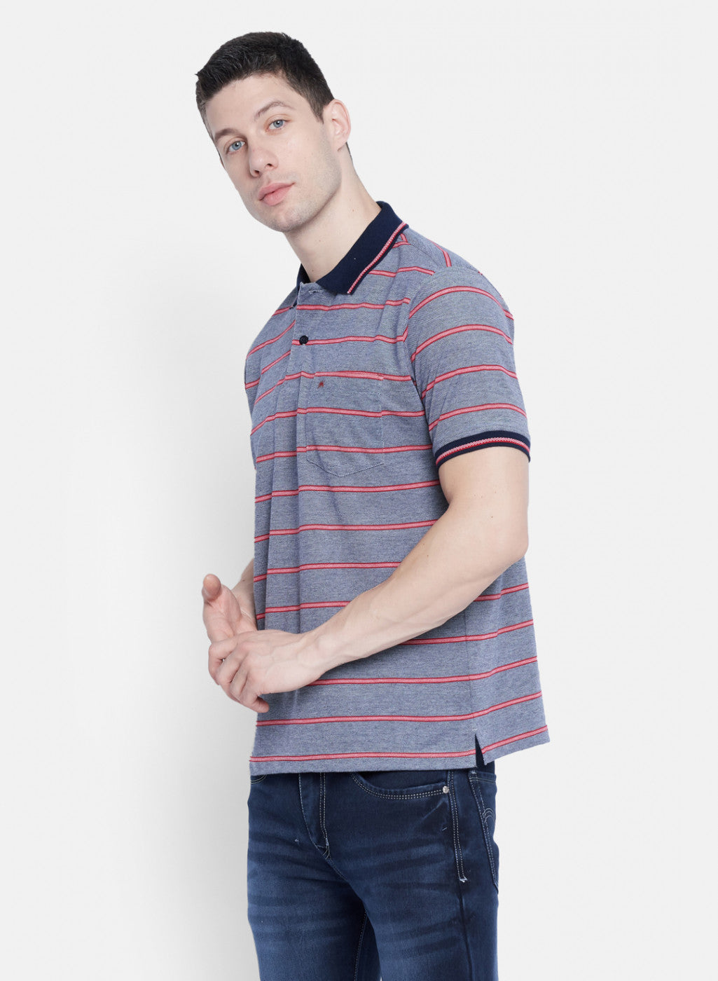 Mens NAvy Mixture Stripe T-Shirt