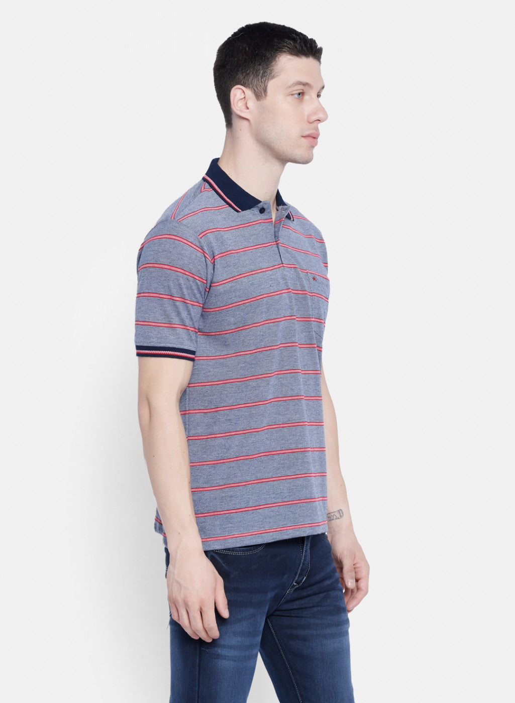 Mens NAvy Mixture Stripe T-Shirt