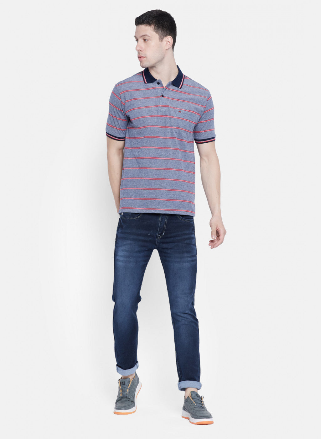 Mens NAvy Mixture Stripe T-Shirt
