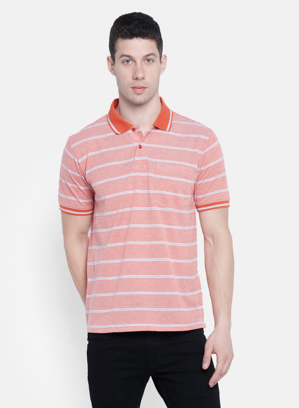 Mens Orange Mixture Stripe T-Shirt