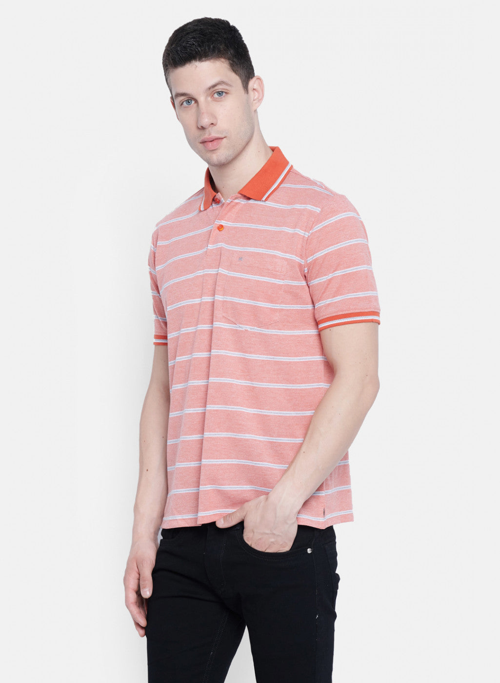 Mens Orange Mixture Stripe T-Shirt
