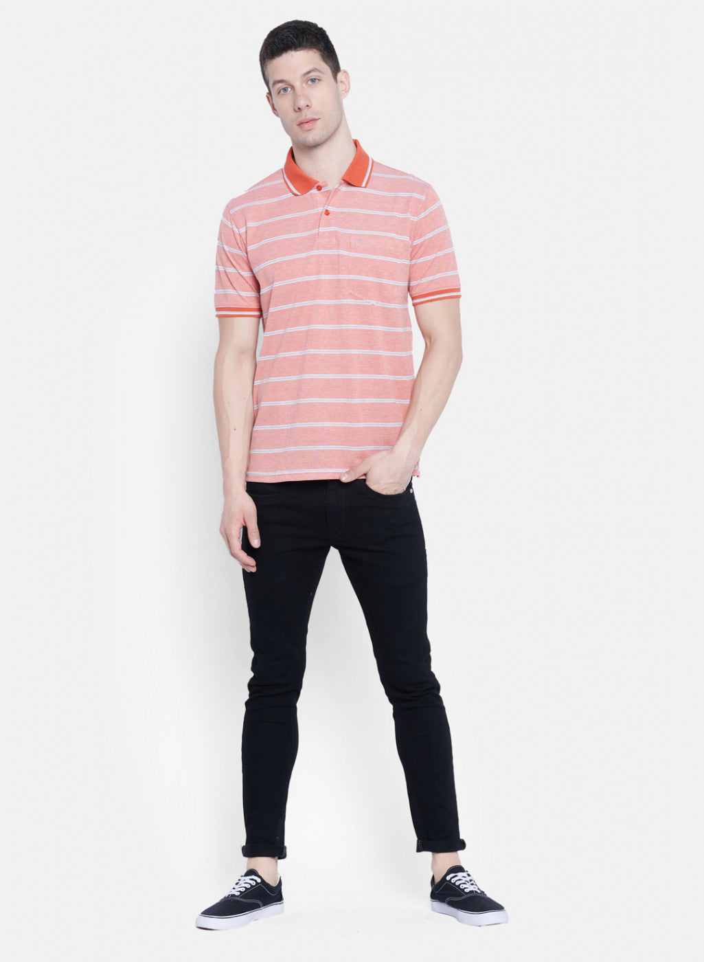 Mens Orange Mixture Stripe T-Shirt