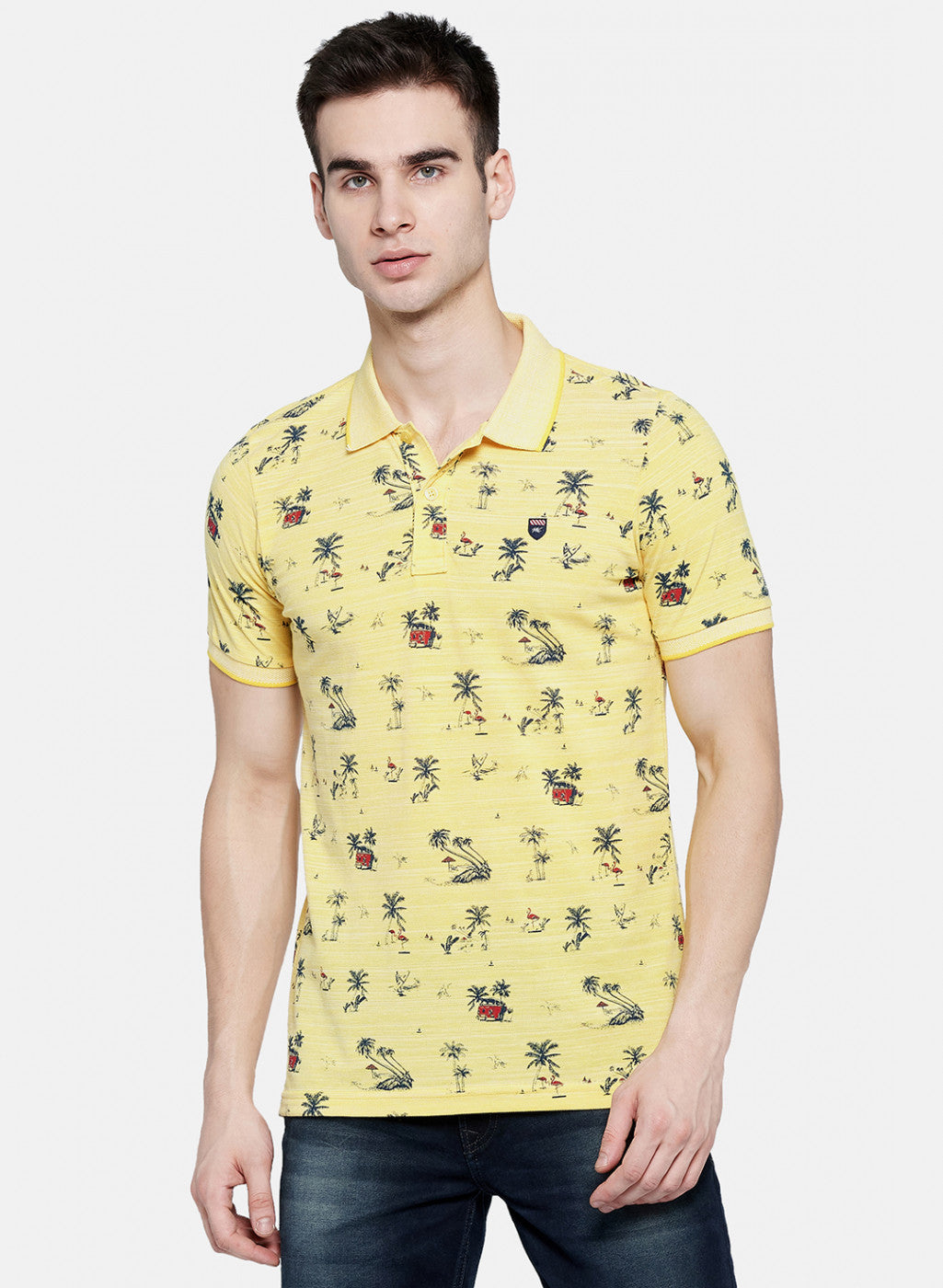 Mens Yellow Printed T-Shirt