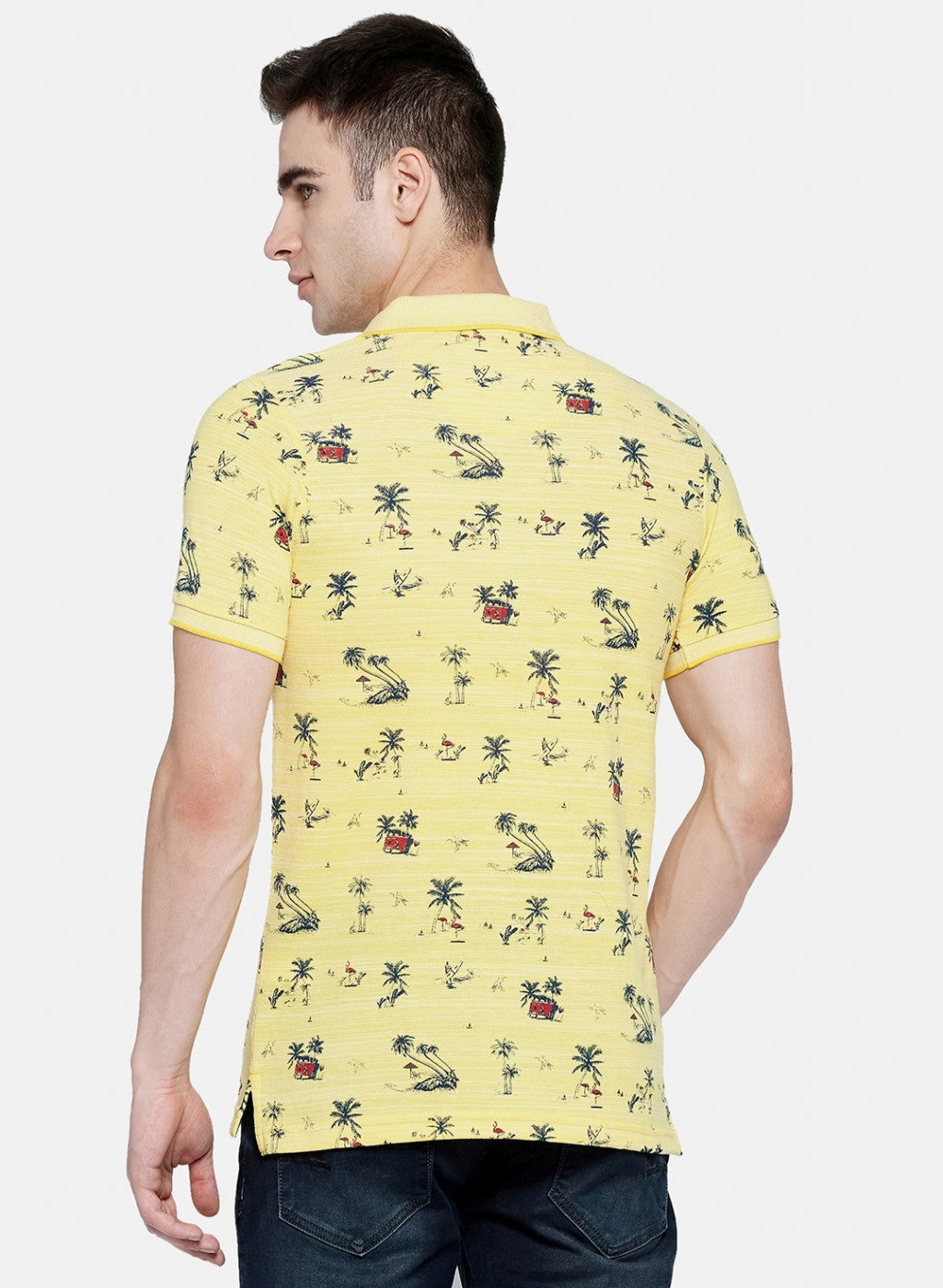 Mens Yellow Printed T-Shirt
