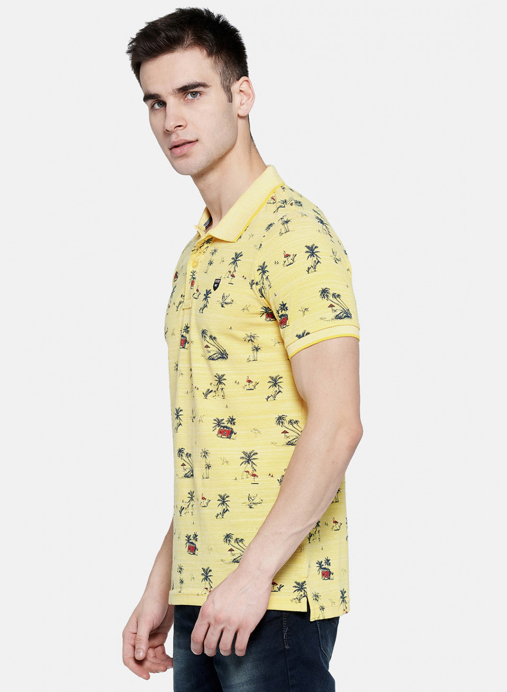 Mens Yellow Printed T-Shirt
