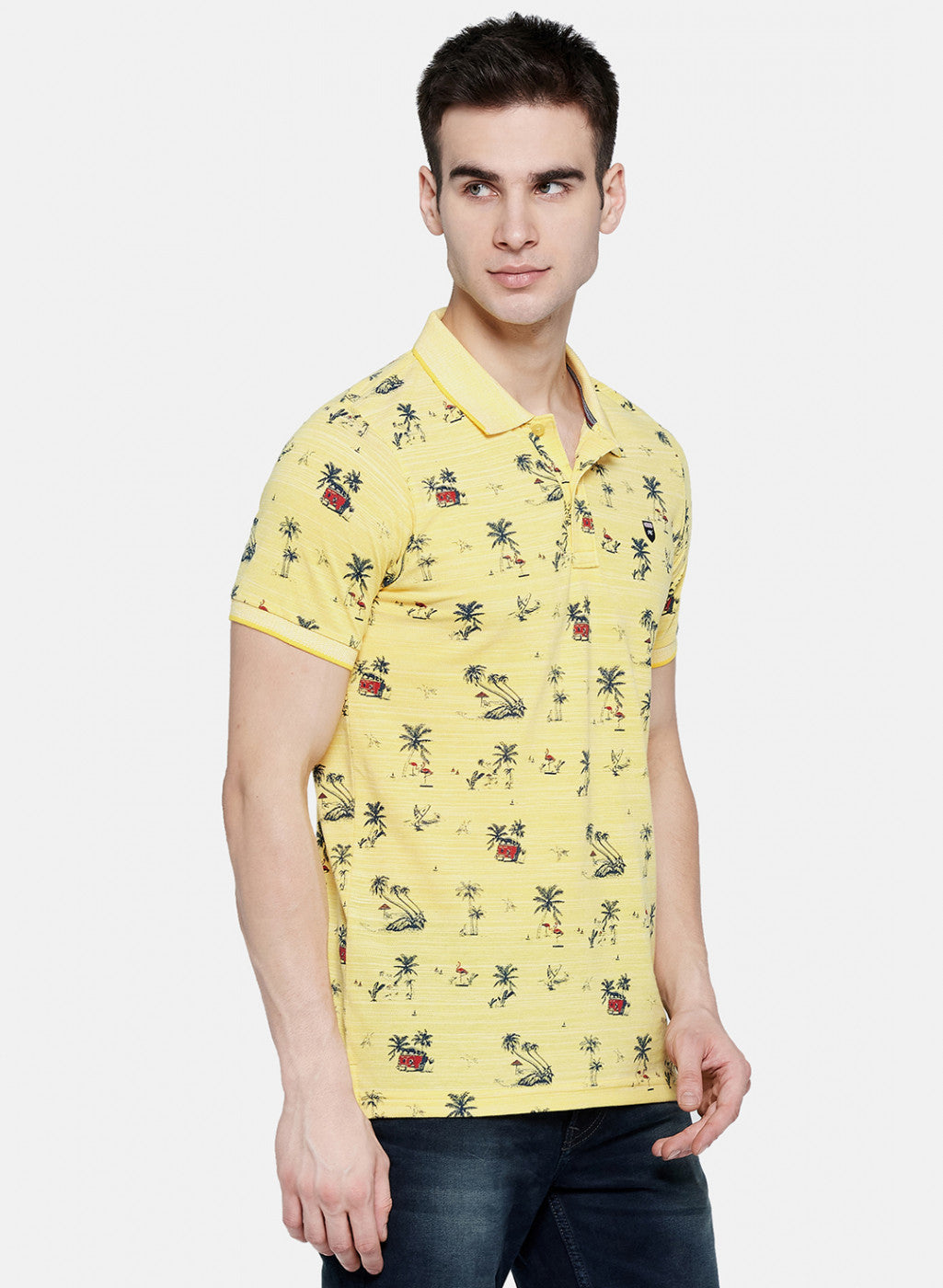 Mens Yellow Printed T-Shirt