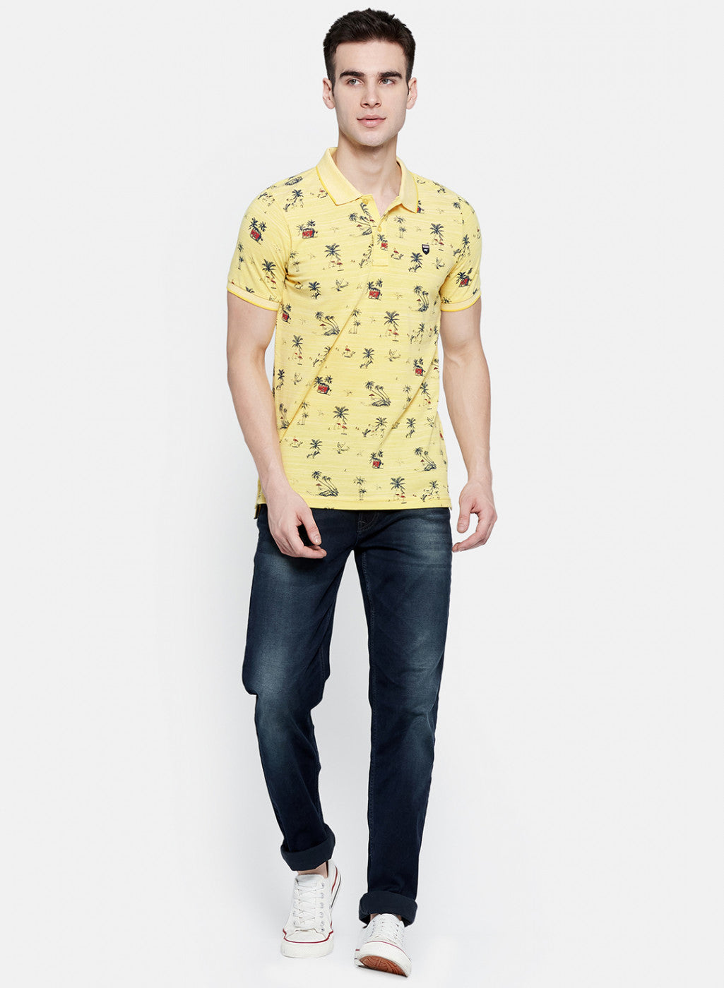 Mens Yellow Printed T-Shirt