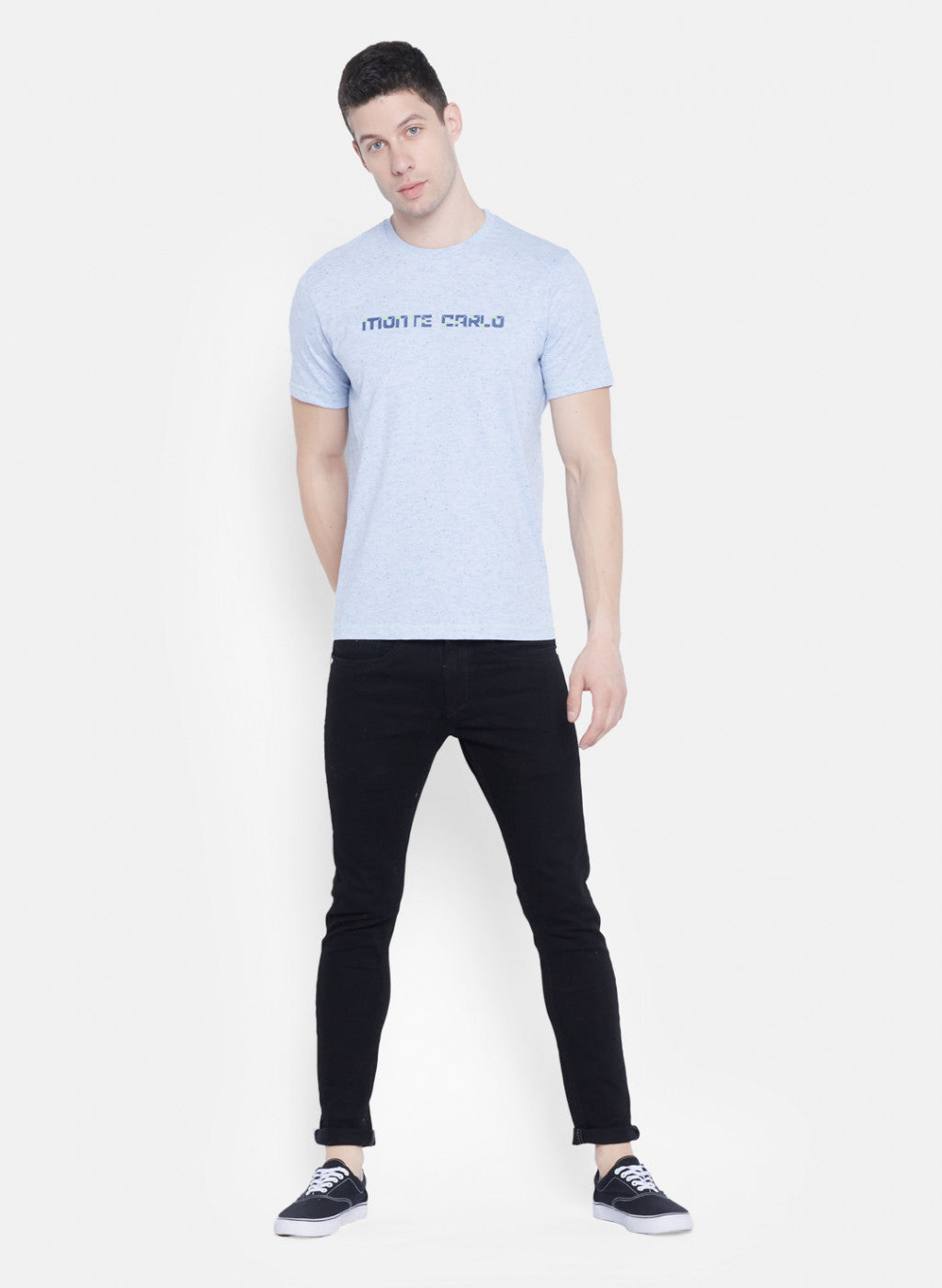 Mens Sky Blue Printed T-Shirt