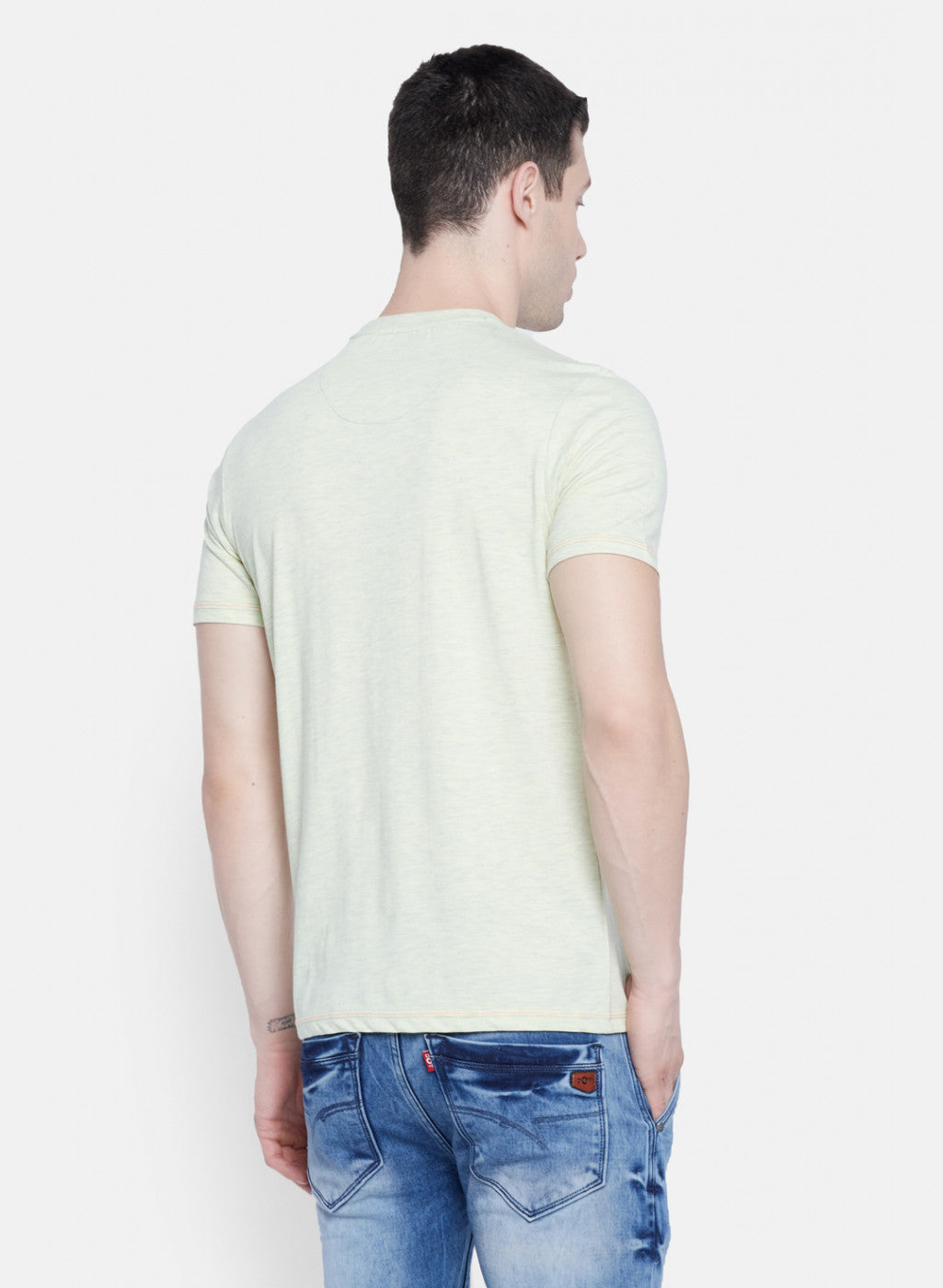 Mens Light Yellow Printed T-Shirt