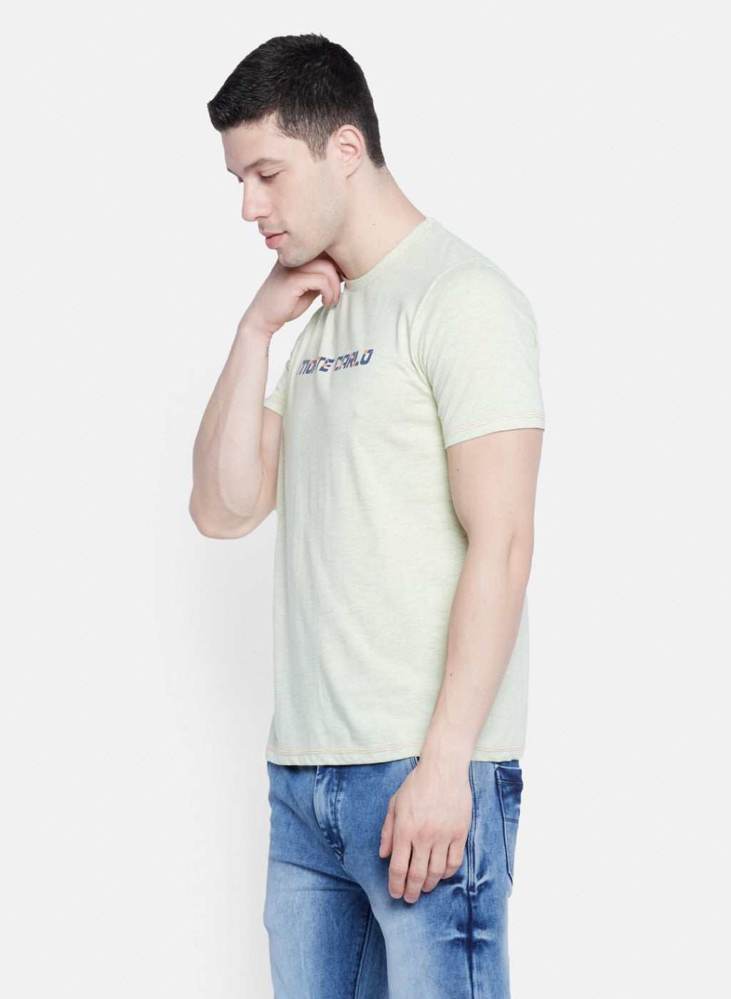 Mens Light Yellow Printed T-Shirt