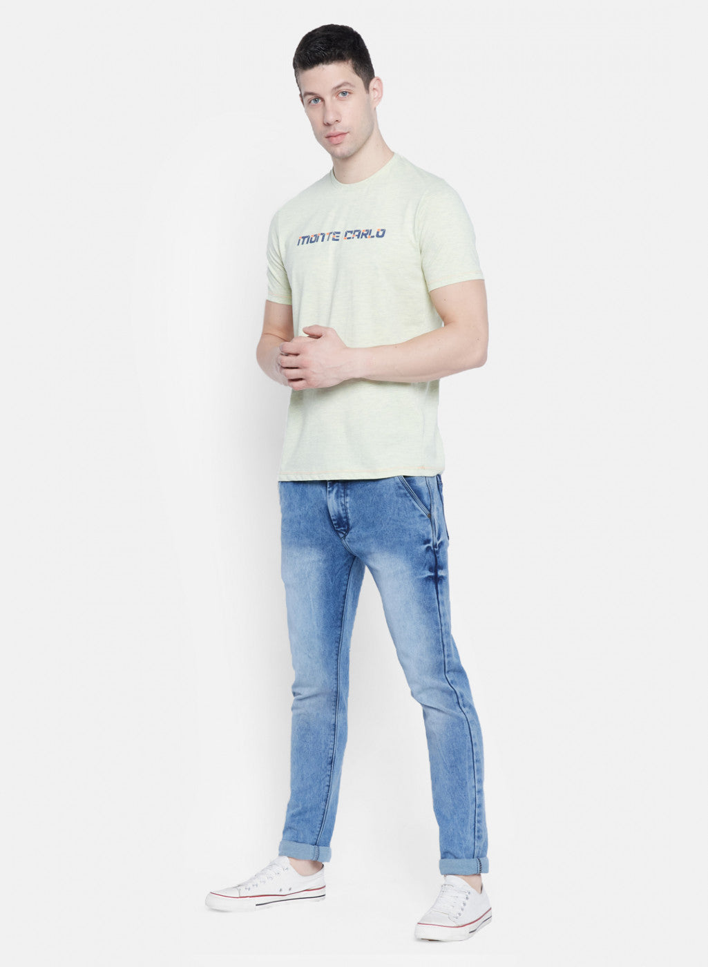 Mens Light Yellow Printed T-Shirt