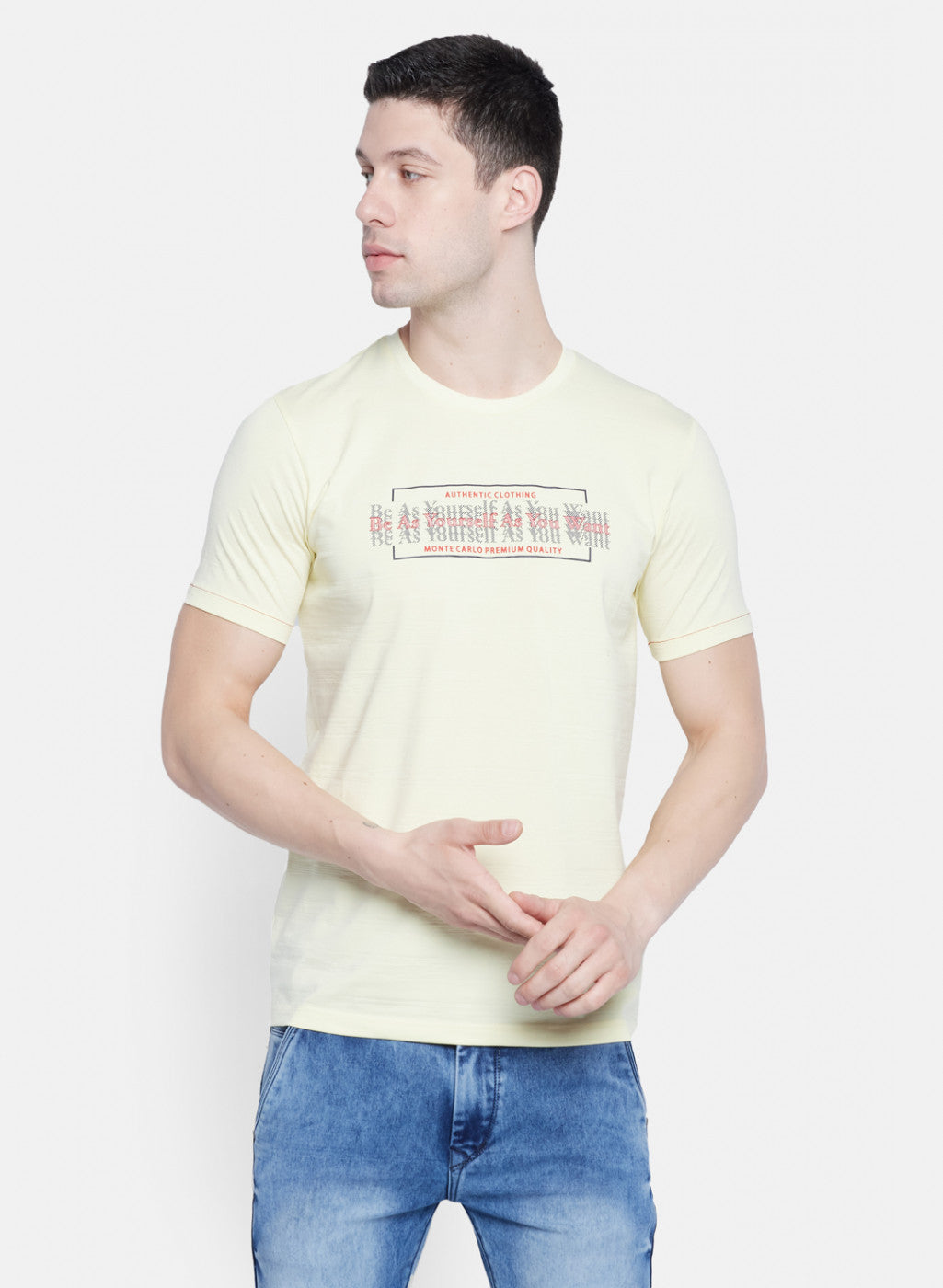 Mens Yellow Printed T-Shirt