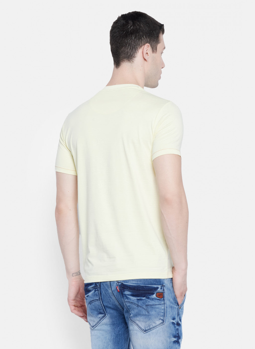 Mens Yellow Printed T-Shirt