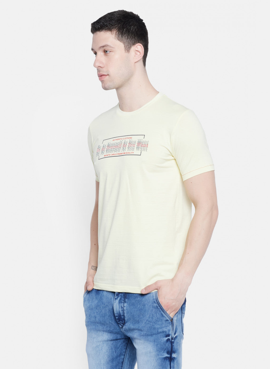 Mens Yellow Printed T-Shirt