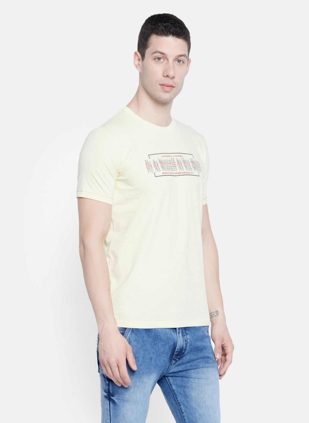 Mens Yellow Printed T-Shirt