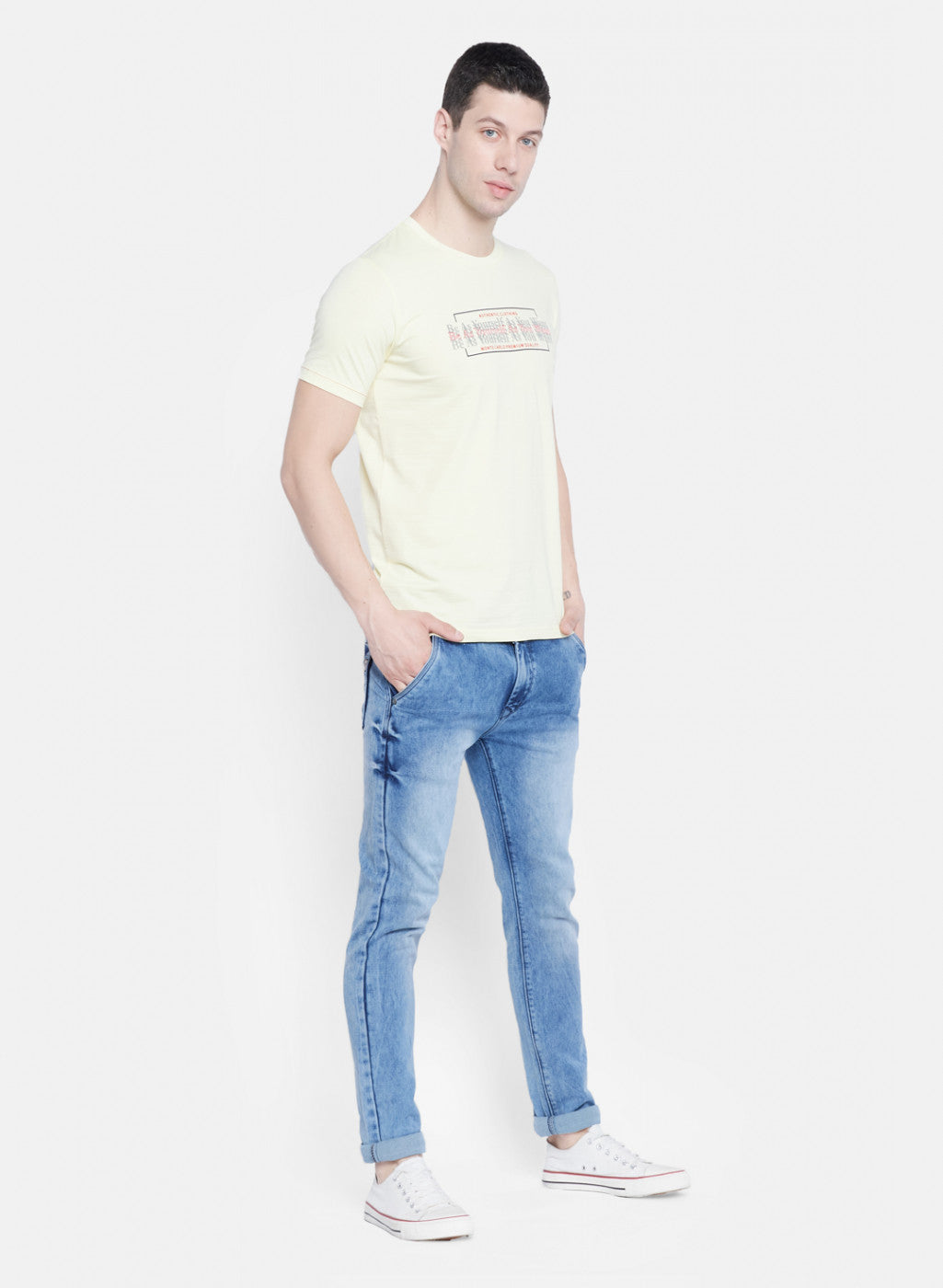 Mens Yellow Printed T-Shirt