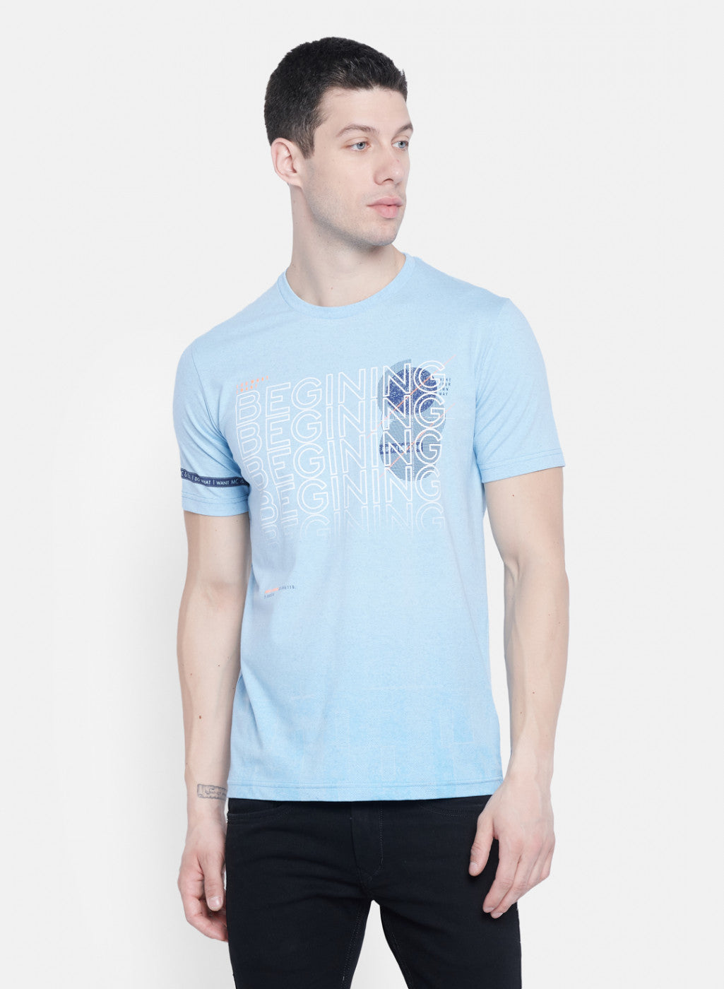 Mens Sky Blue Printed T-Shirt