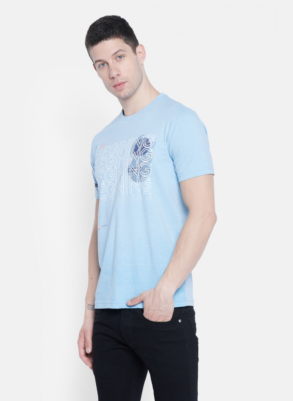 Mens Sky Blue Printed T-Shirt