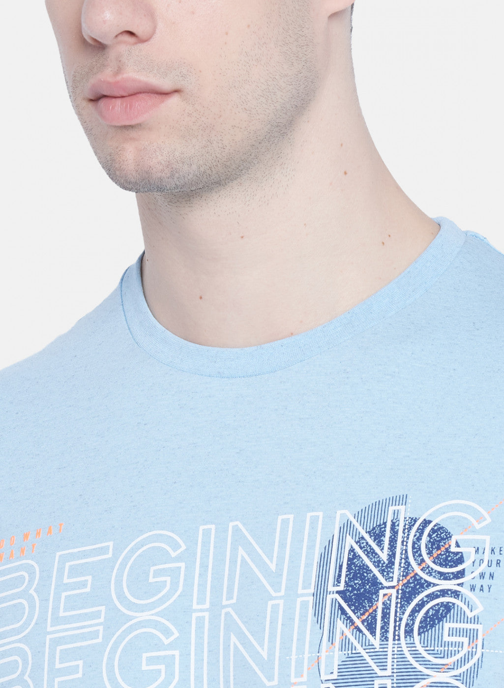 Mens Sky Blue Printed T-Shirt