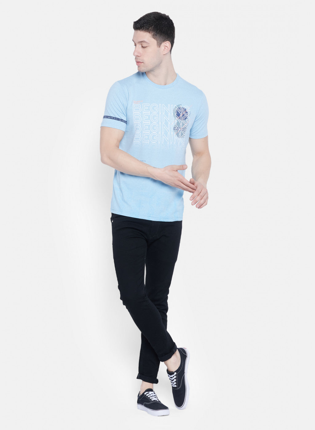 Mens Sky Blue Printed T-Shirt