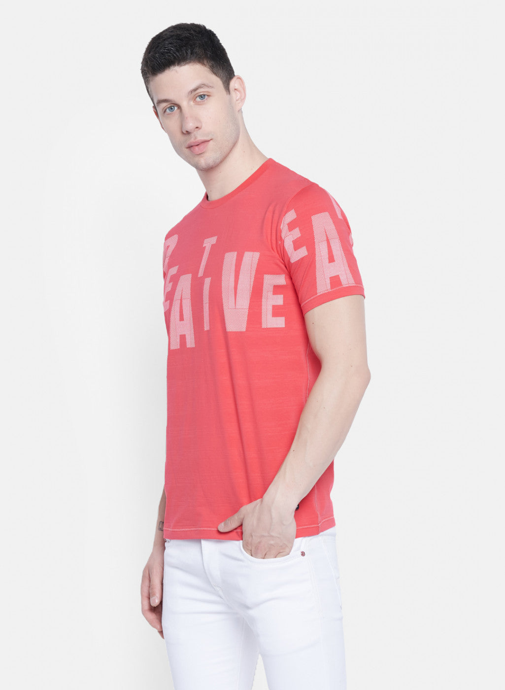 Mens Pink Printed T-Shirt