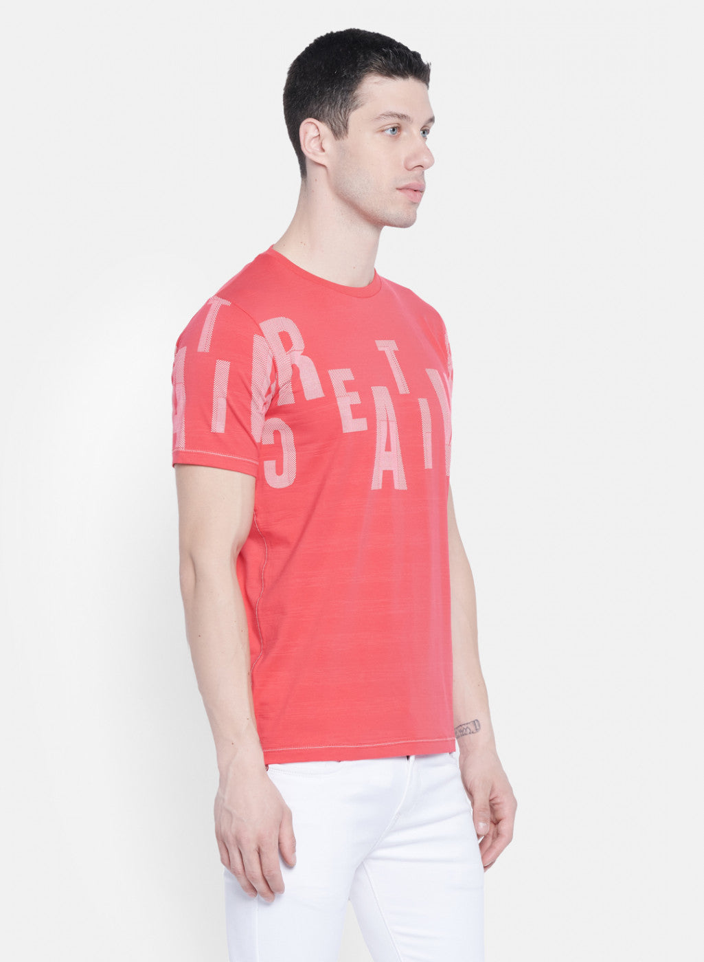 Mens Pink Printed T-Shirt