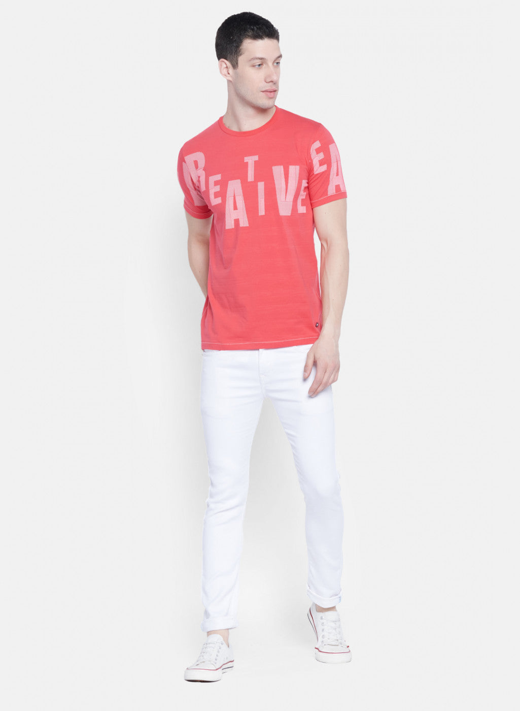 Mens Pink Printed T-Shirt