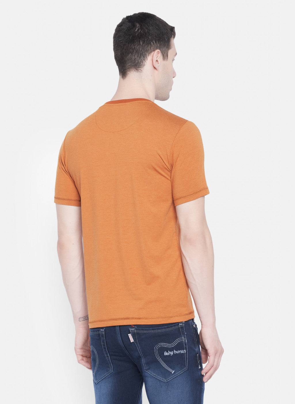 Mens Orange Printed T-Shirt