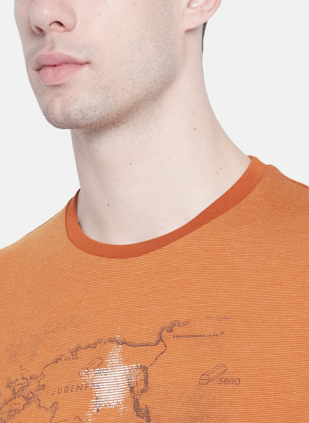 Mens Orange Printed T-Shirt