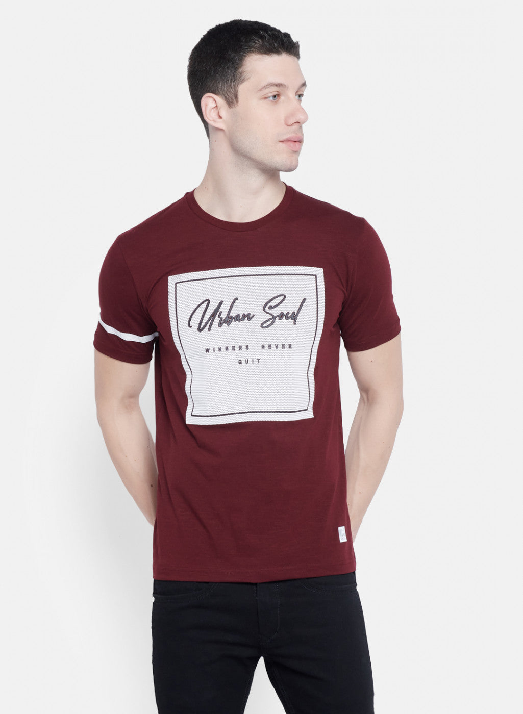 Mens Maroon Printed T-Shirt