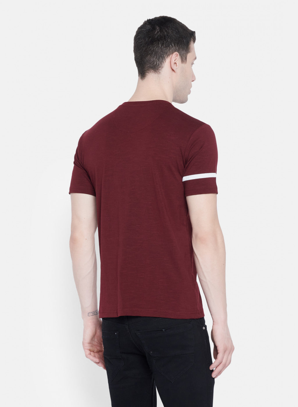 Mens Maroon Printed T-Shirt