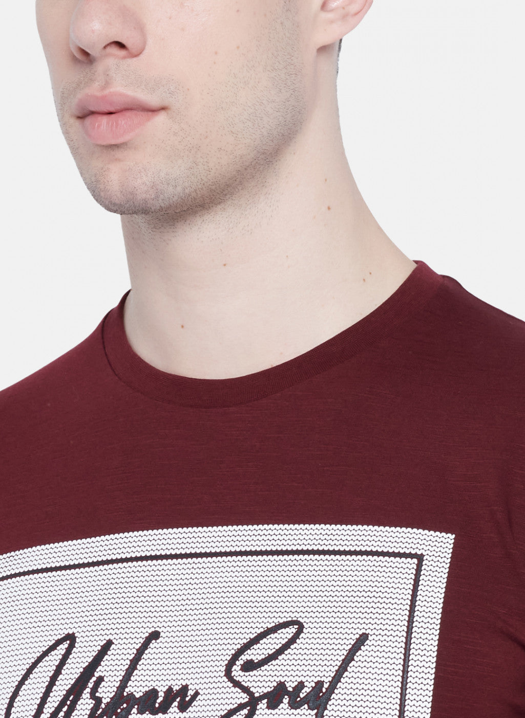 Mens Maroon Printed T-Shirt