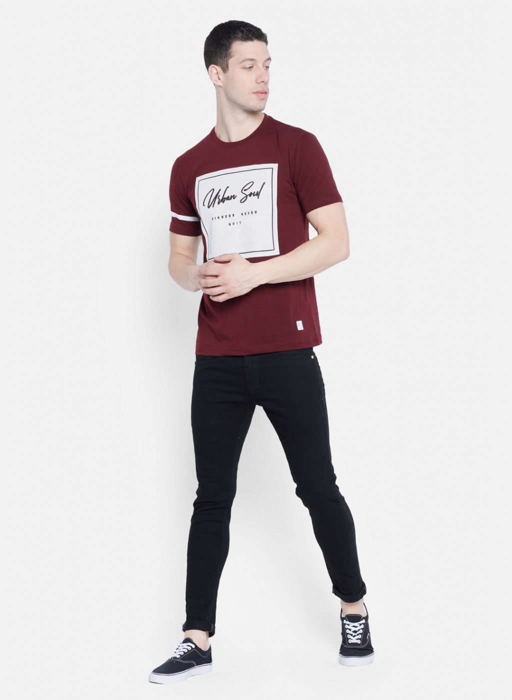 Mens Maroon Printed T-Shirt