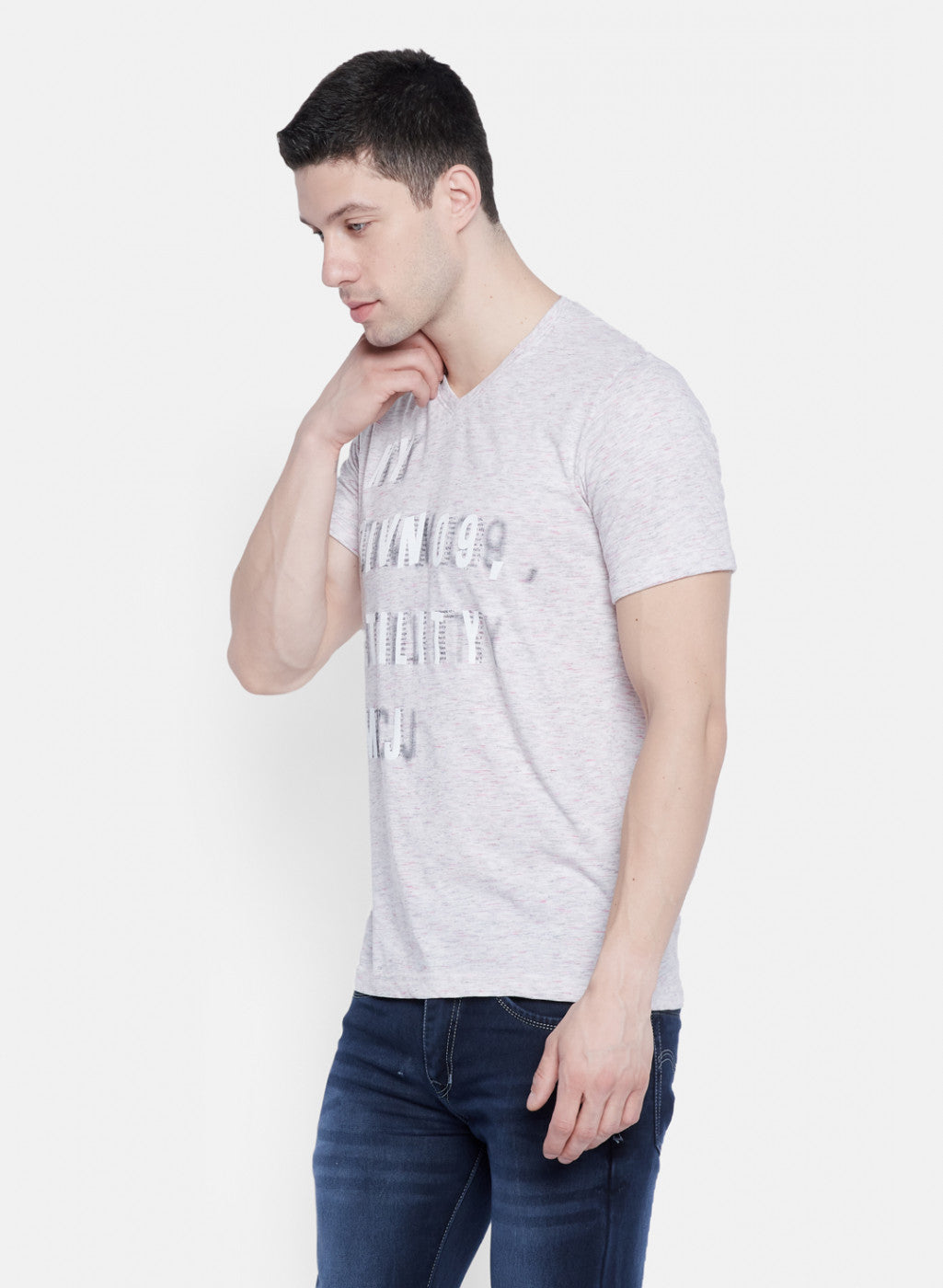 Mens Grey Printed T-Shirt