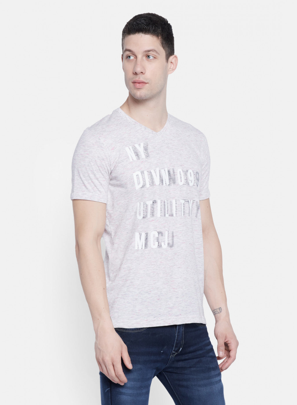 Mens Grey Printed T-Shirt
