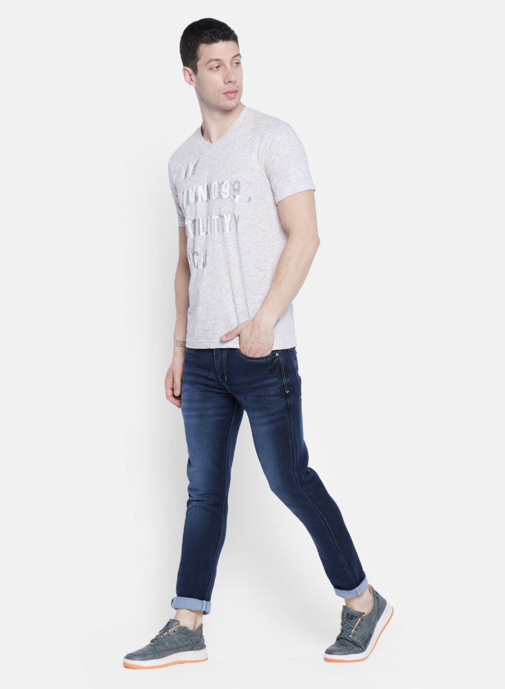 Mens Grey Printed T-Shirt