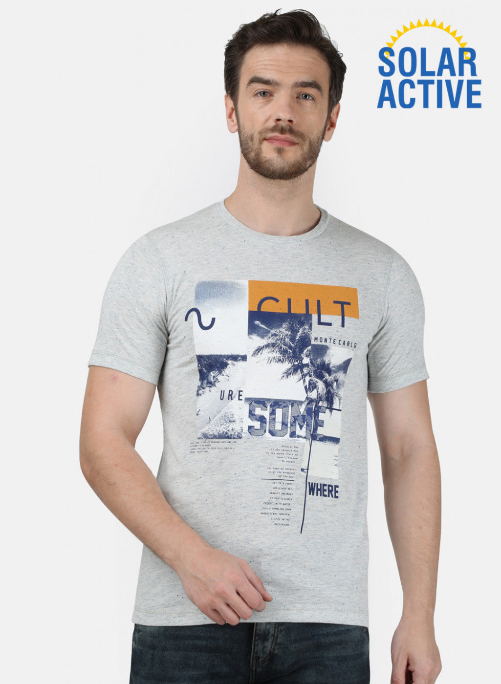 Mens Grey Printed T-Shirt