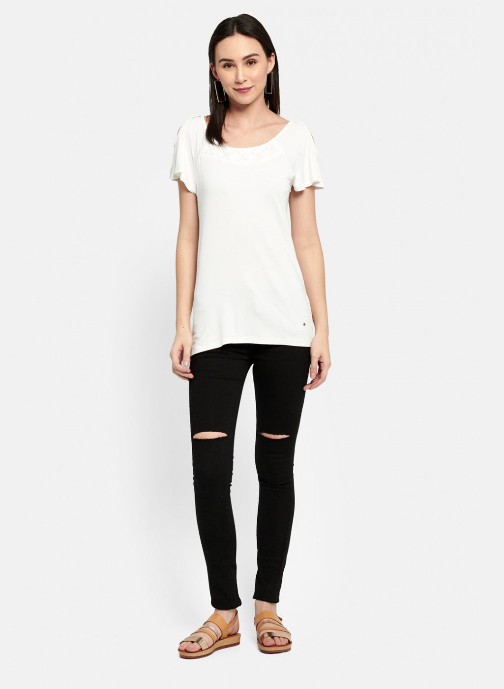 Womens Off White Plain Top